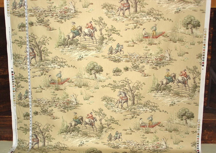 Horse Fishing Toile Fabric in Tan