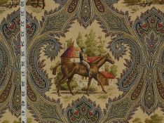Horse jockey fabric paisley blue toile