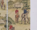 Horse hunt fabric equestrian hounds toile red blue 2 1/2 yards Second