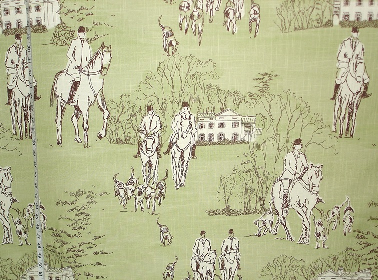 Green horse hunt toile fabric