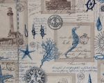 Nautical lighthouse fabric vintage postcard Remnant- 24"