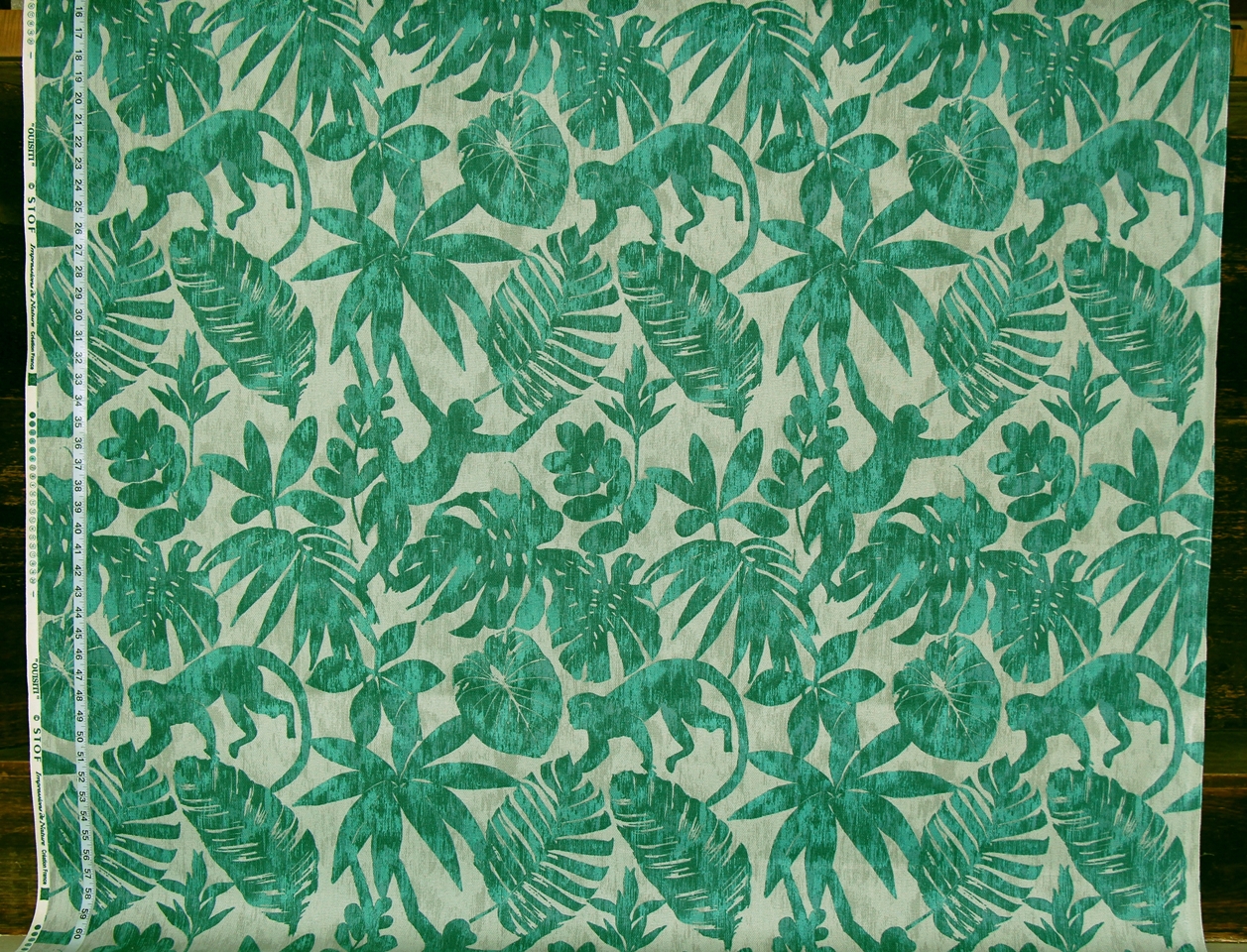 AQUA GREEN JUNGLE MONKEY FABRIC