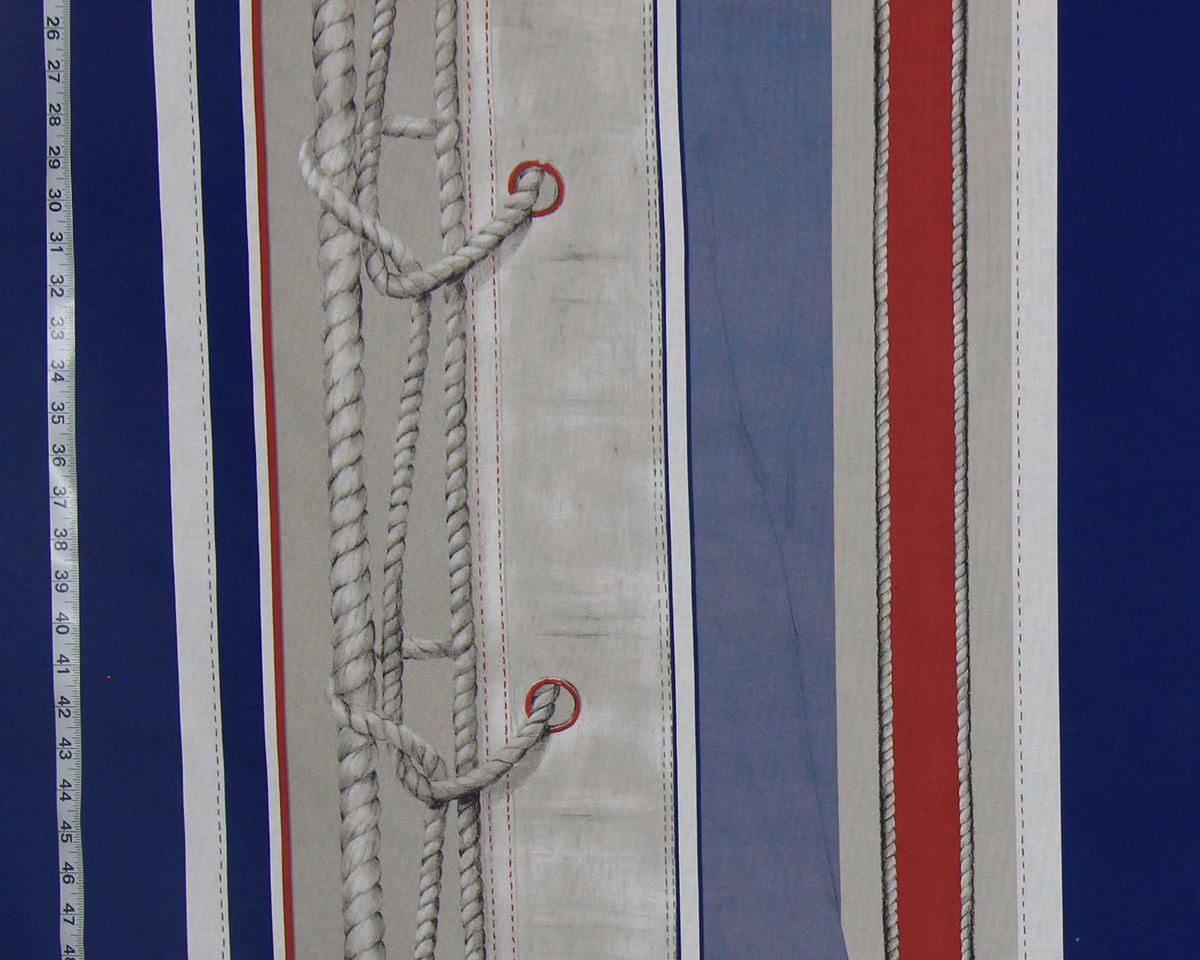 Sail boat fabric nautical rope rigging red blue stripes FLAWED 1 yd, 30  from Brick House Fabric: Novelty Fabric