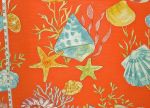 Orange seashell fabric nautilus coral starfish coastal beach