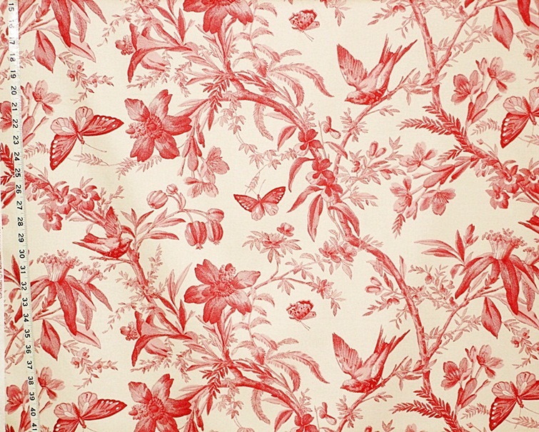 P.Kaufmann Aviary Toile Madder- Red Bird Toile Fabric | Brickhouse Fabrics