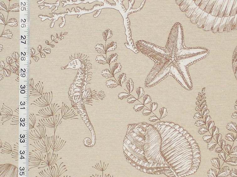 Seahorse fabric ocean reef brown toile tan 1 yd, 30"