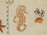 Embroidered seahorse fabric linen copper