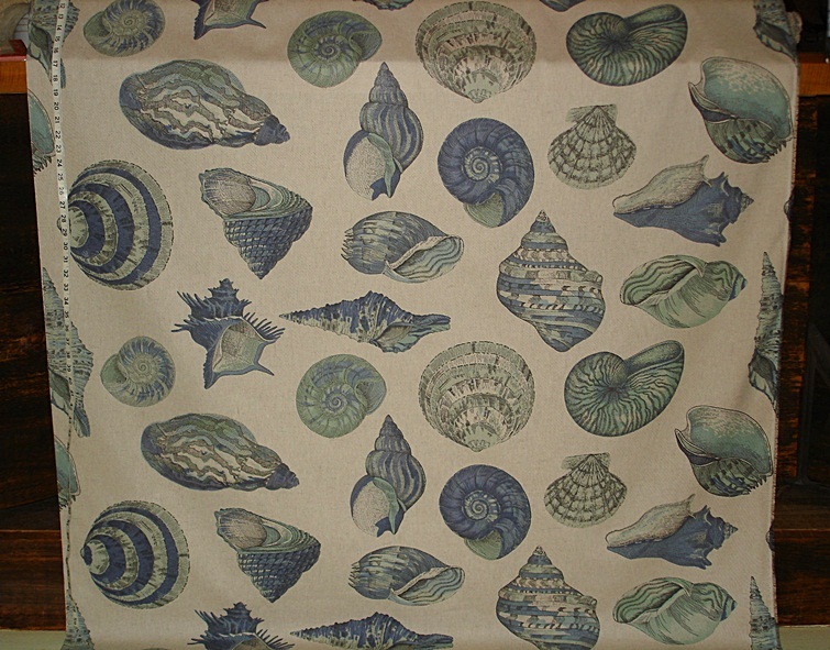 AQUA BLUE SEASHELL FABRIC