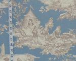 Blue French toile fabric Victorian children beach Remnant-17"