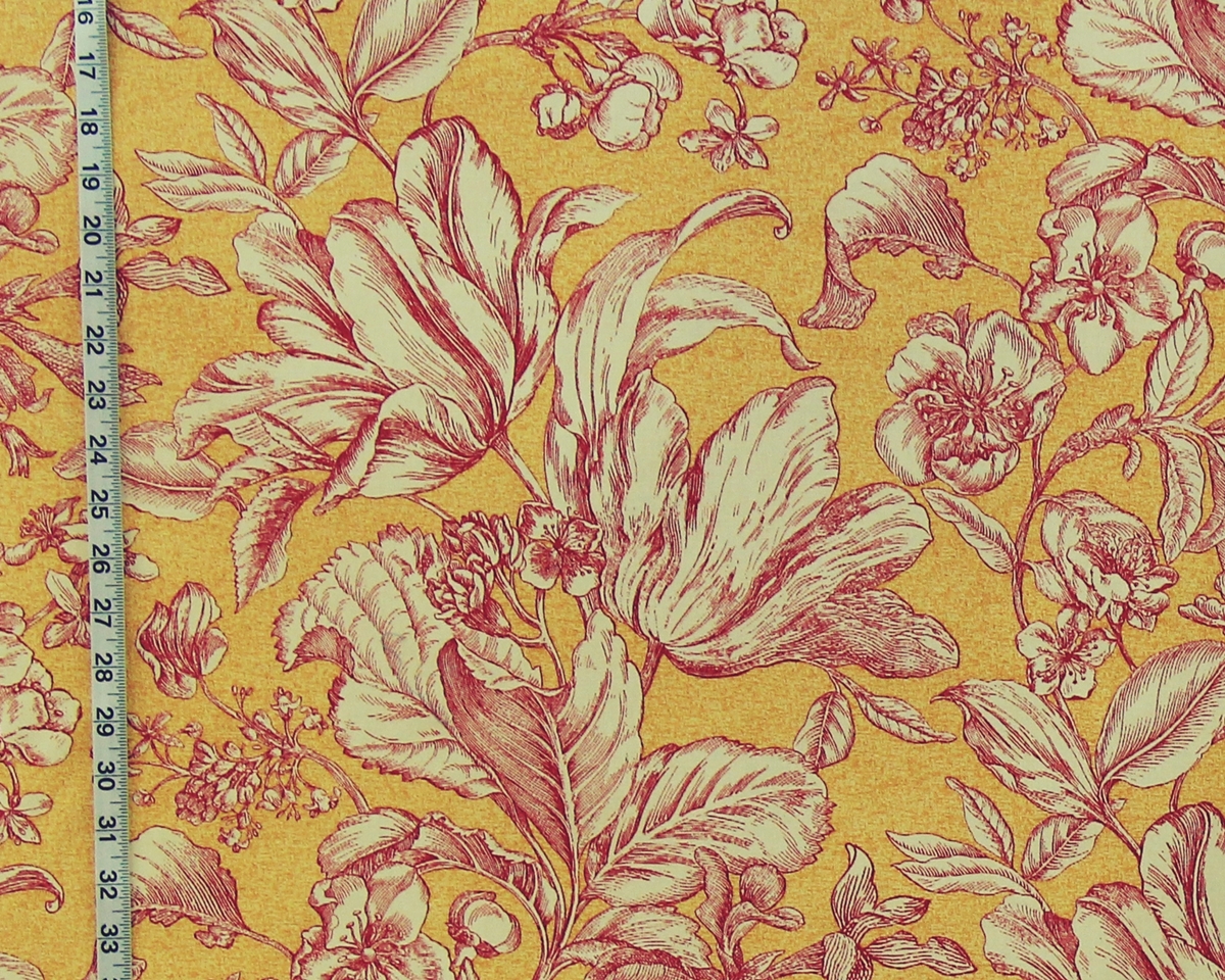 RED GOLD YELLOW TULIP TOILE FABRIC