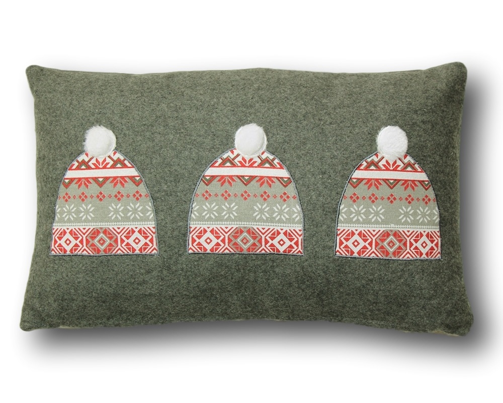 GREY SKI HAT PILLOW