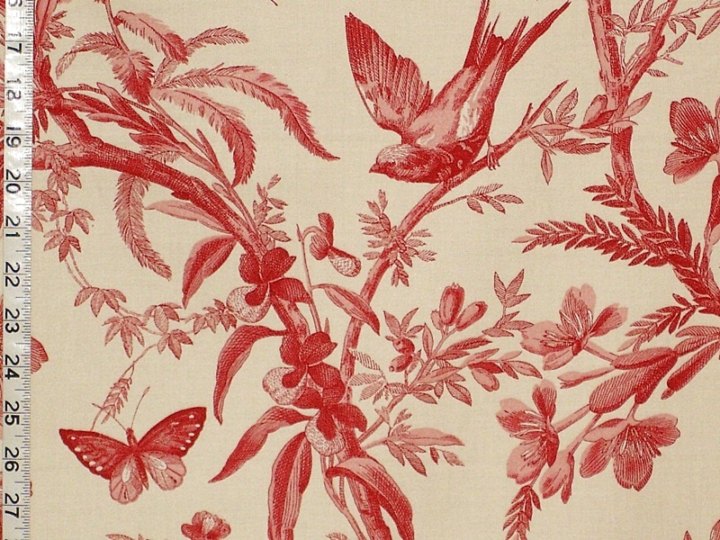 Red Bird Toile Fabric