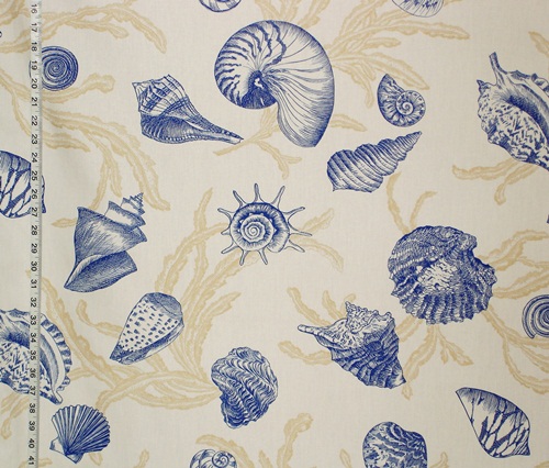 Blue toile seashell fabric