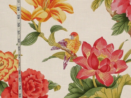 Parrot bird of paradise lotus fabric