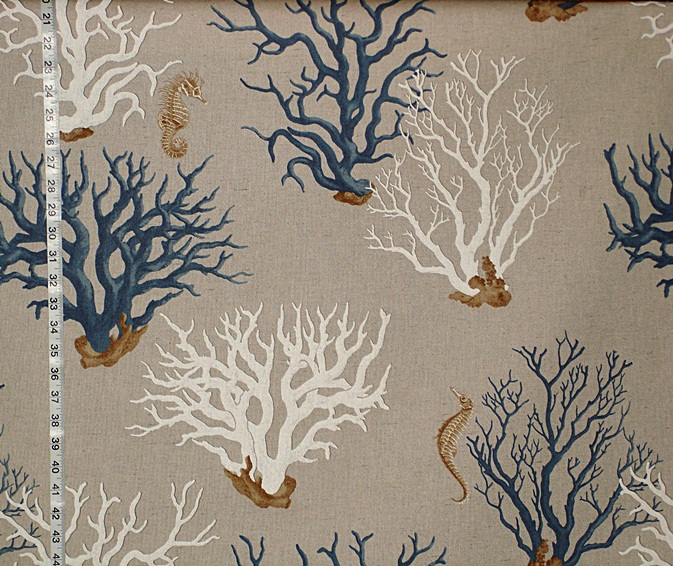 Blue Coral Seahorse Fabric